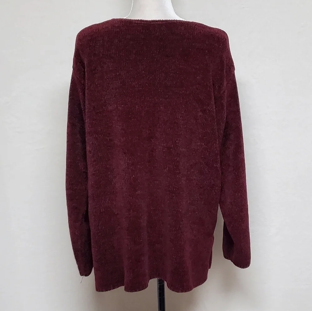 Vintage 90s Carolina Colours Deep Red Chenille Knit Long Sleeve Crewneck Sweater